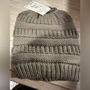 Faux Fur Lined Ponytail Beanie Winter Hat